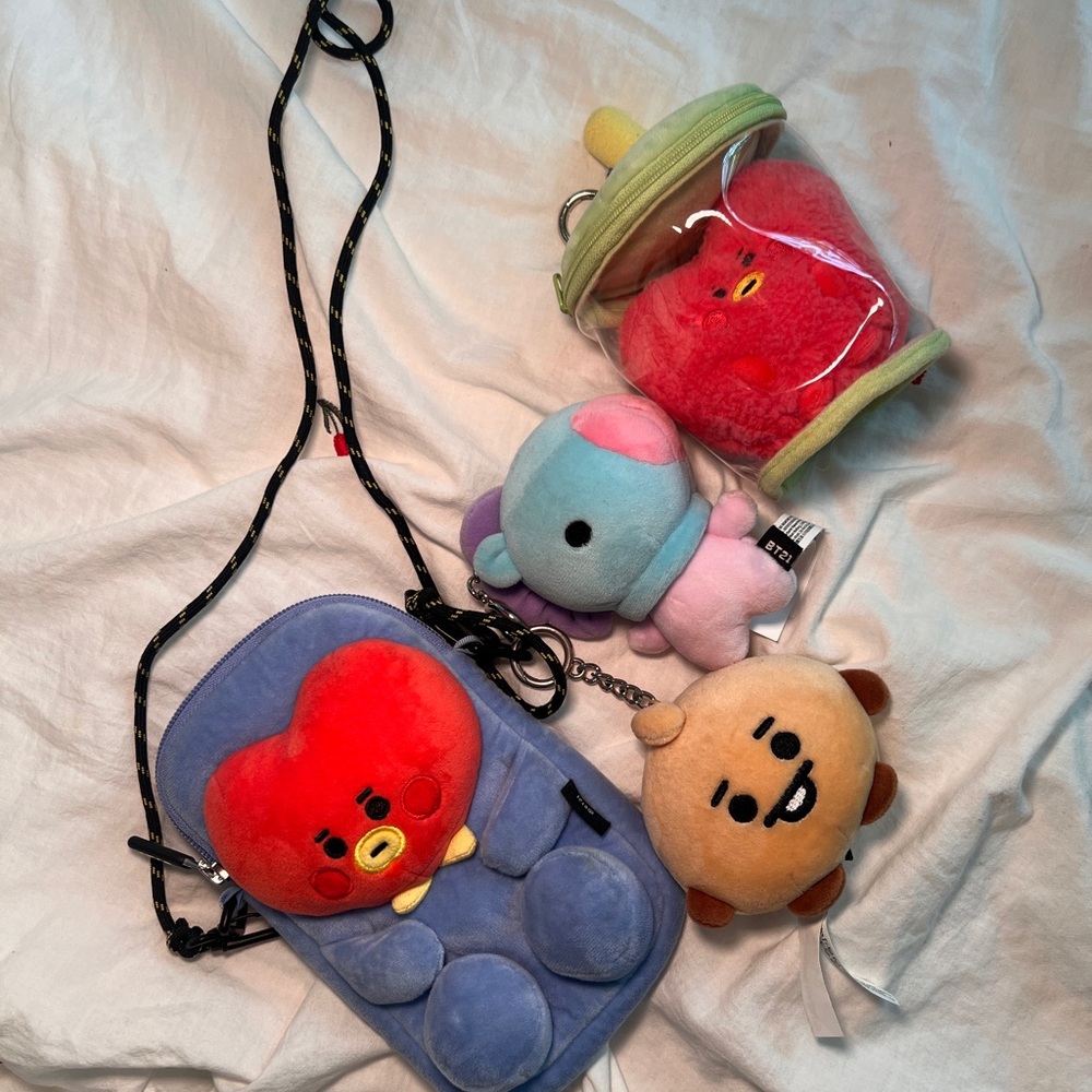 BT21 Cute Character Crossbody Bag with Added Keychains